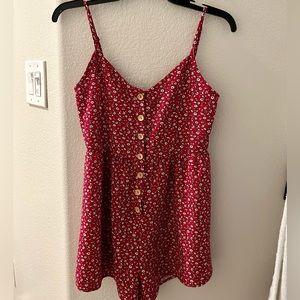 red floral button romper